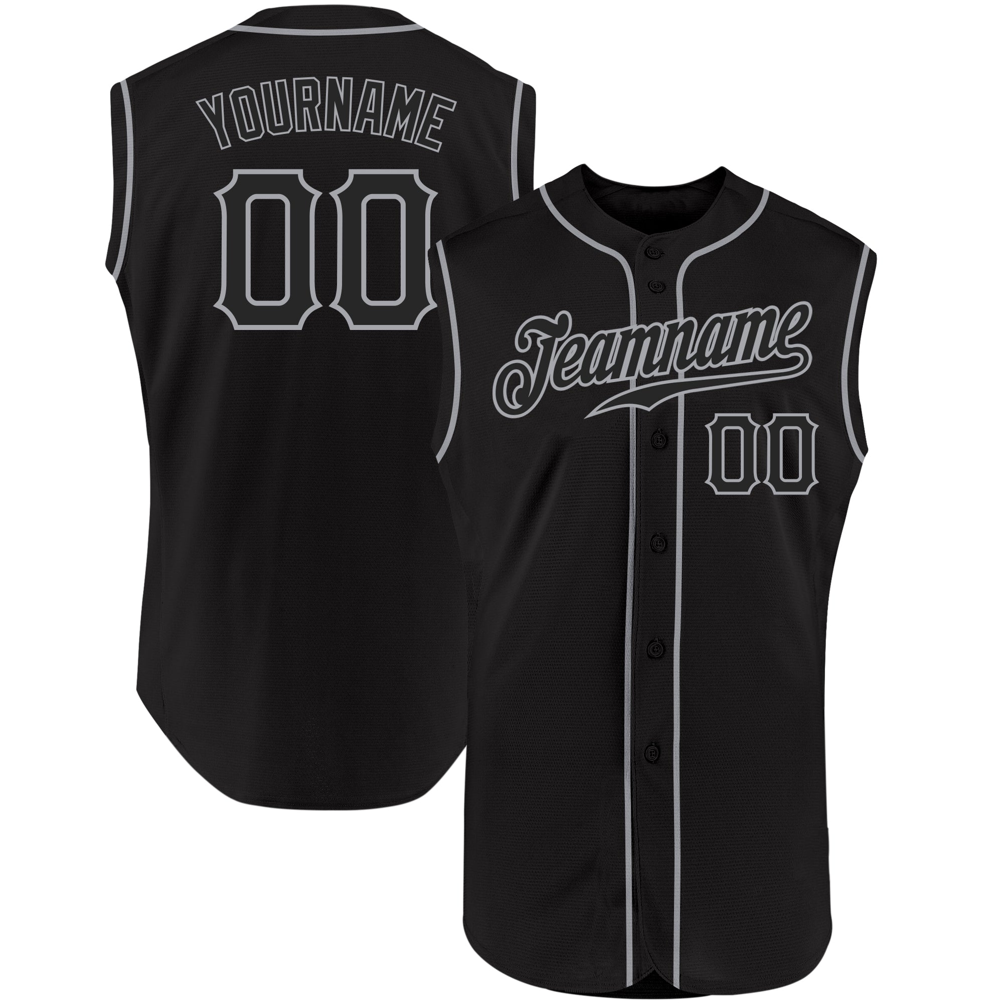 Personalized Black and Gray Baseball Jersey - Sleeveless Custom Sports Top Personalized Black Black-Gray Sleeveless Baseball