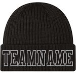 Personalized Black Gray Cuffed Knit Hat with Stitched Design - Custom Beanie Personalized Black Black-Gray Stitched Cuffed