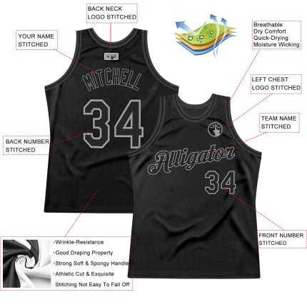 Personalized Black Gray Throwback Basketball Jersey for Men and Women Personalized Black Black-Gray Throwback Basketball