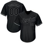 Personalized Black Gray Throwback Rib-Knit Baseball Jersey Shirt Personalized Black Black-Gray Throwback Rib-Knit Baseball