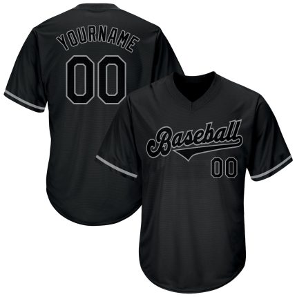 Personalized Black Gray Throwback Rib-Knit Baseball Jersey Shirt Personalized Black Black-Gray Throwback Rib-Knit Baseball