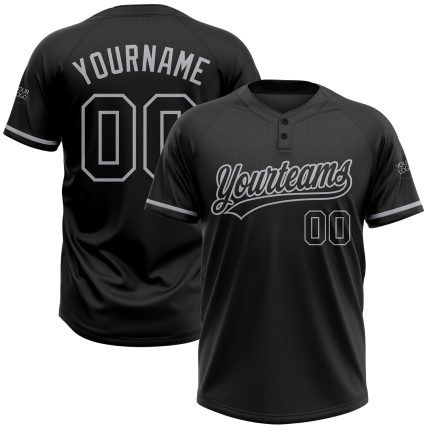 Personalized Unisex Softball Jersey - Black Gray Two-Button Design, Custom Sports Apparel Personalized Black Black-Gray Two-Button
