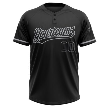 Personalized Unisex Softball Jersey - Black Gray Two-Button Design, Custom Sports Apparel Personalized Black Black-Gray Two-Button