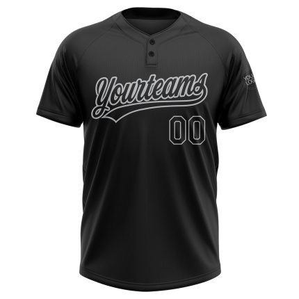 Personalized Unisex Softball Jersey Black Gray Two-Button Classic Design Personalized Black Black-Gray Two-Button Unisex