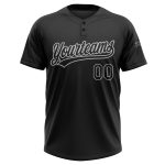 Custom Name and Number Unisex Softball Jersey in Black and Gray - Personalized Two-Button Design Personalized Black Black-Gray