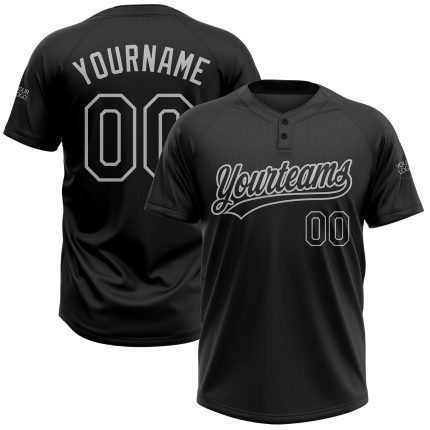 Custom Name and Number Unisex Softball Jersey in Black and Gray - Personalized Two-Button Design Personalized Black Black-Gray