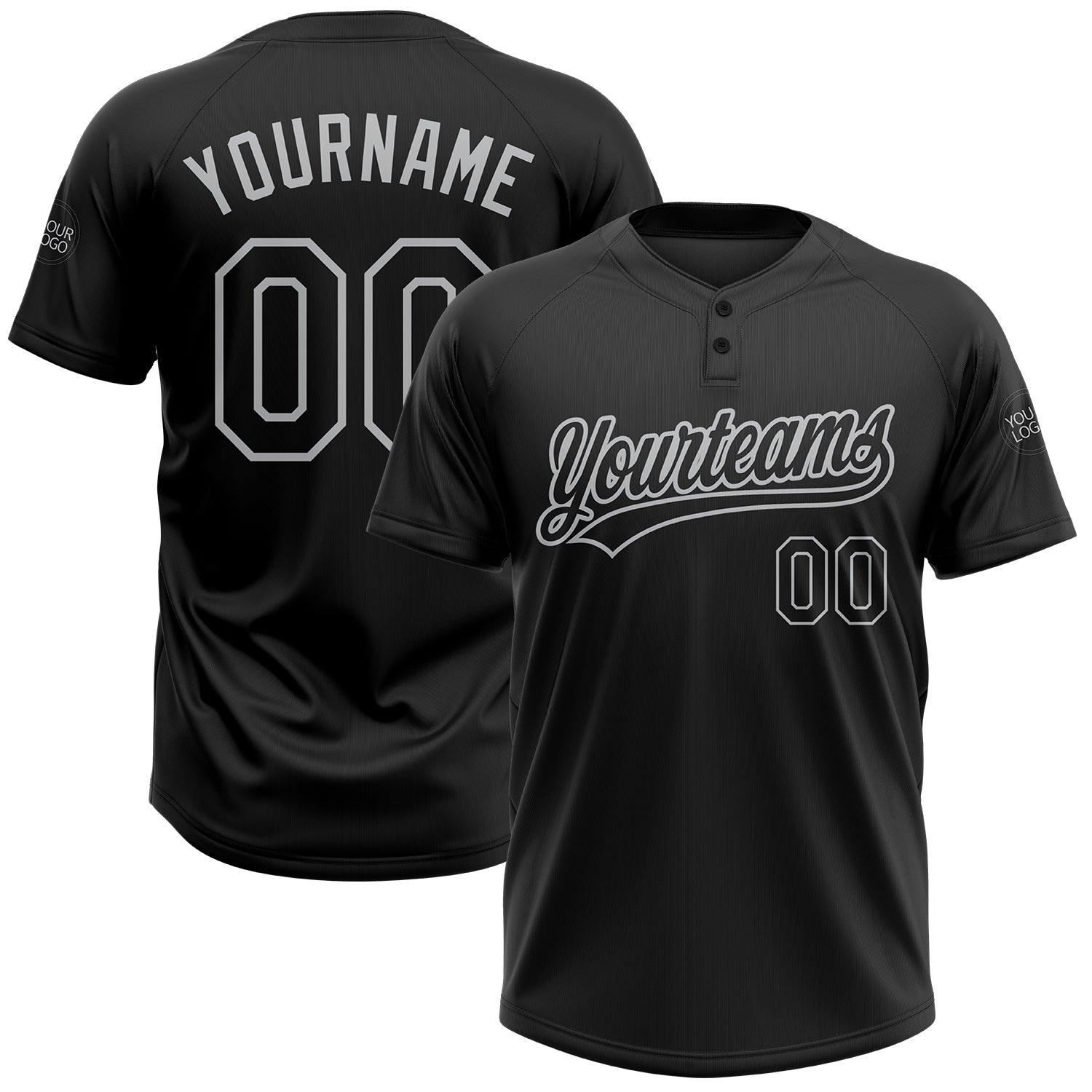 Custom Name and Number Unisex Softball Jersey in Black and Gray - Personalized Two-Button Design Personalized Black Black-Gray