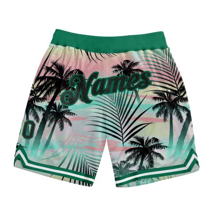 Custom Tropical Palm Leaves Basketball Shorts with Name and Number - Personalized 3D Black and Kelly Green Design Personalized