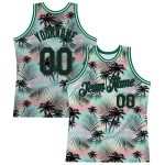 Personalized Basketball Jersey with Custom Name & Number, Black Kelly Green 3D Hawaiian Palm Leaves Design Personalized Black