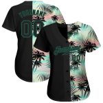 Personalized 3D Tropical Palm Leaves Baseball Jersey in Black and Kelly Green Personalized Black Black-Kelly Green 3D Tropical