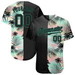 Personalized 3D Tropical Palm Leaves Baseball Jersey in Black and Kelly Green Personalized Black Black-Kelly Green 3D Tropical