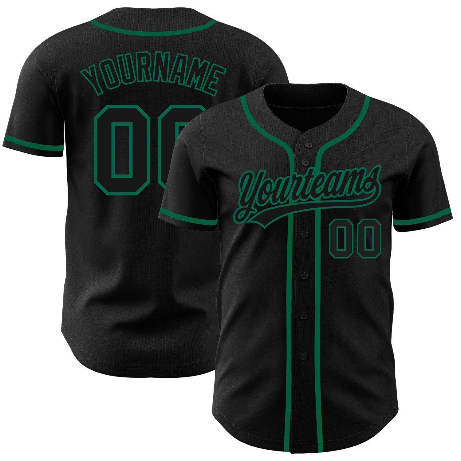 Personalized Black and Kelly Green Baseball Jersey for Men and Women Personalized Black Black-Kelly Green Baseball Jersey