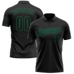 Personalized Black Kelly Green Performance Golf Polo Shirt for Men, Custom Design Personalized Black Black-Kelly Green Performance