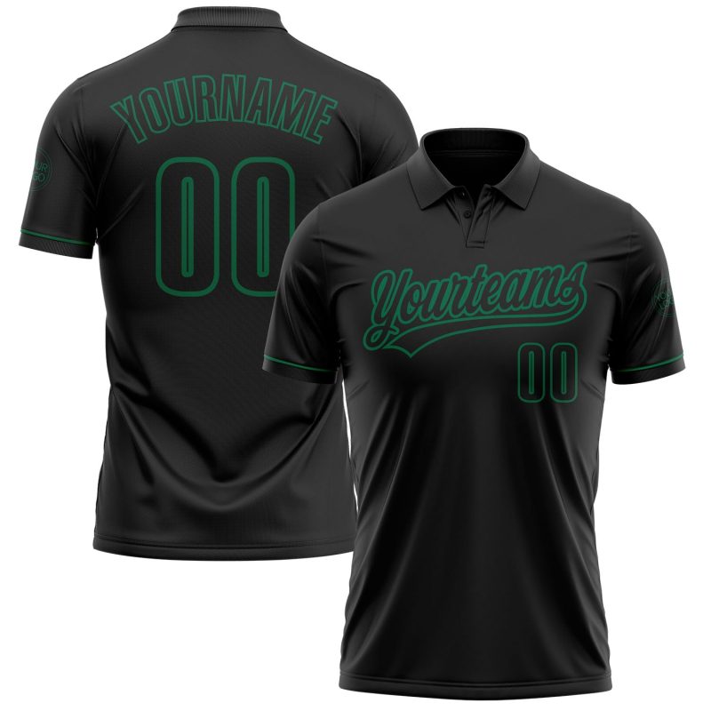 Custom Name Number Personalized Golf Polo Shirt - Black Kelly Green Performance Vapor Personalized Black Black-Kelly Green