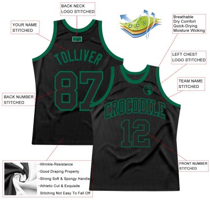 Personalized Black Green Throwback Basketball Jersey for Fans and Players Personalized Black Black-Kelly Green Throwback