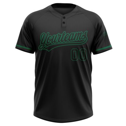 Personalized Unisex Softball Jersey in Black and Kelly Green, Two-Button Style Personalized Black Black-Kelly Green Two-Button