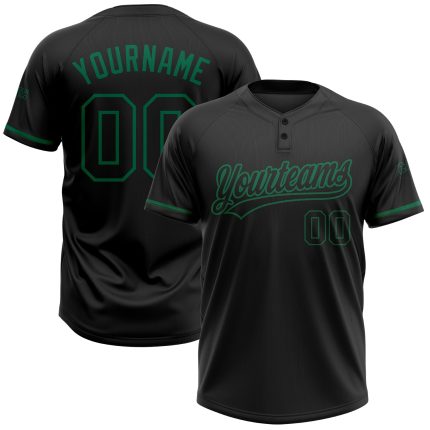 Personalized Unisex Softball Jersey in Black and Kelly Green, Two-Button Style Personalized Black Black-Kelly Green Two-Button
