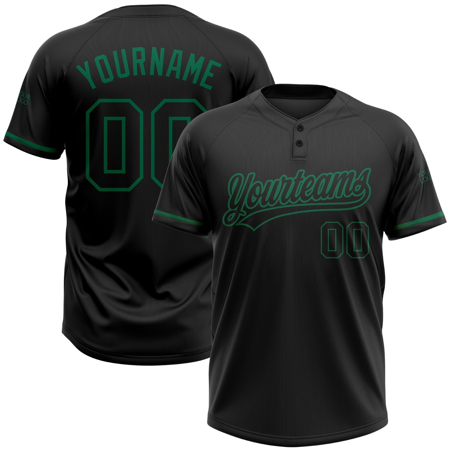 Custom Name and Number Unisex Softball Jersey - Personalized Black and Kelly Green Two-Button Style Personalized Black Black-Kelly