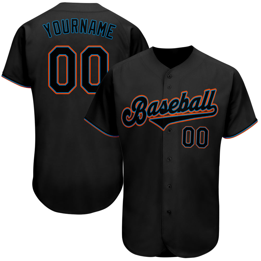 Custom Personalized Black and Light Blue Authentic Baseball Jersey with Team Name and Number Personalized Black Black-Light