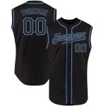 Custom Name and Number Personalized Black and Light Blue Sleeveless Baseball Jersey - Authentic Team Apparel Personalized