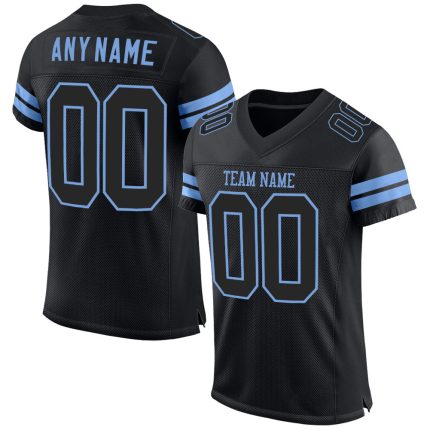 Custom Authentic Football Jersey - Personalized Black Light Blue Mesh, Team Name & Number Personalized Black Black-Light