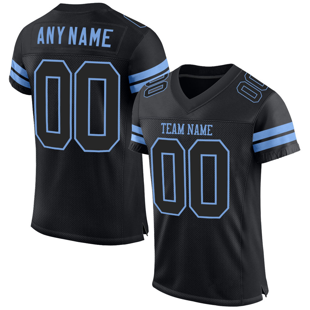 Custom Authentic Football Jersey - Personalized Black Light Blue Mesh, Team Name & Number Personalized Black Black-Light
