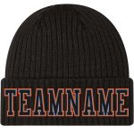 Custom Personalized Black Light Blue Orange Stitched Cuffed Knit Hat with Team Name and Number Personalized Black Black Light