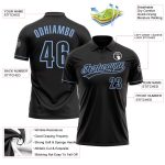 Personalized Black Light Blue Vapor Performance Golf Polo Shirt Personalized Black Black-Light Blue Performance Vapor Golf