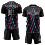 Personalized Black Light Blue Pink Soccer Jersey Uniform for Sublimation Printing Personalized Black Black Light Blue-Pink