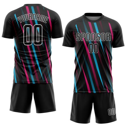 Custom Personalized Black Light Blue Pink Soccer Jersey with Name & Number - Sublimation Team Uniform Personalized Black
