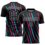 Personalized Black Light Blue Pink Soccer Jersey Uniform for Sublimation Printing Personalized Black Black Light Blue-Pink