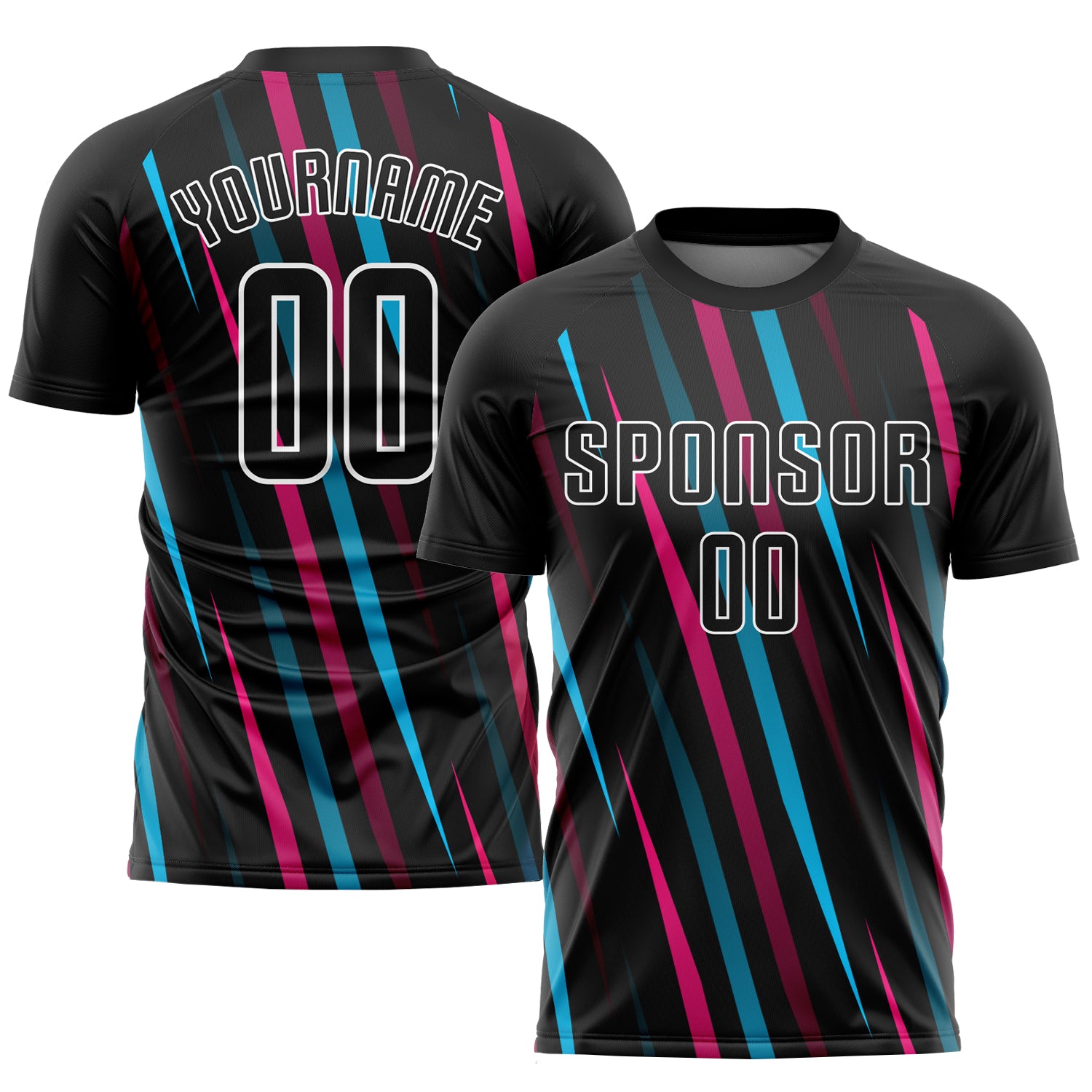 Personalized Black Light Blue Pink Soccer Jersey Uniform for Sublimation Printing Personalized Black Black Light Blue-Pink