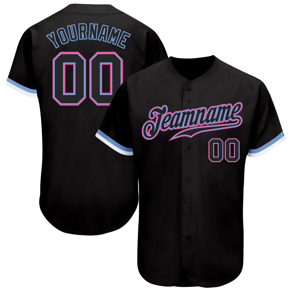Personalized Black Light Blue Pink White Baseball Jersey for Men and Women Personalized Black Black Light Blue Pink-White