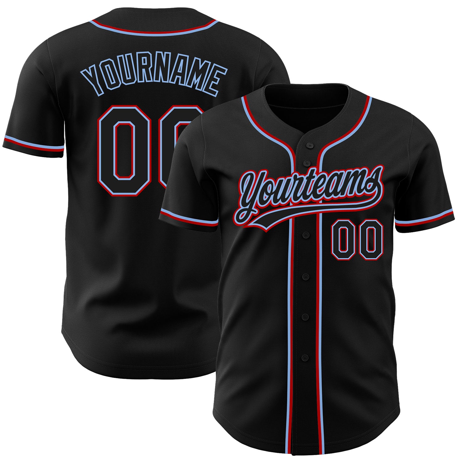 Custom Name and Number Baseball Jersey - Personalized Authentic Light Blue-Red Design, Black Color Personalized Black Black