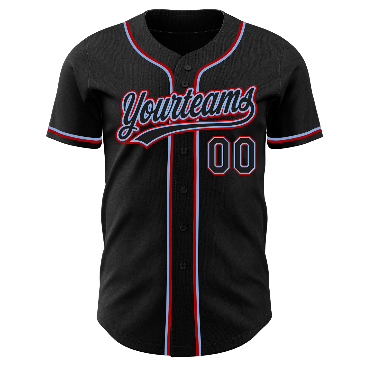 Personalized Black Light Blue Red Baseball Jersey - Custom Team Apparel Personalized Black Black Light Blue-Red Baseball - Image 2