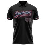 Personalized Black Light Blue-Red Performance Vapor Golf Polo Shirt for Men Personalized Black Black Light Blue-Red Performance