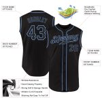 Personalized Black Blue Sleeveless Baseball Jersey for Men and Women Personalized Black Black-Light Blue Sleeveless Baseball