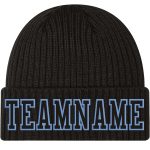 Personalized Black Light Blue Stitched Cuffed Knit Beanie Hat for Adults Personalized Black Black-Light Blue Stitched Cuffed