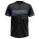 Personalized Unisex Softball Jersey - Black and Light Blue Two-Button Design Personalized Black Black-Light Blue Two-Button