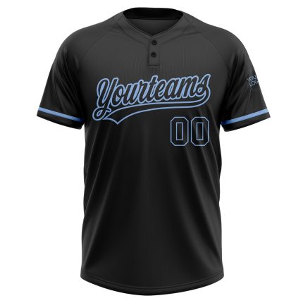 Personalized Unisex Softball Jersey - Black and Light Blue Two-Button Design Personalized Black Black-Light Blue Two-Button