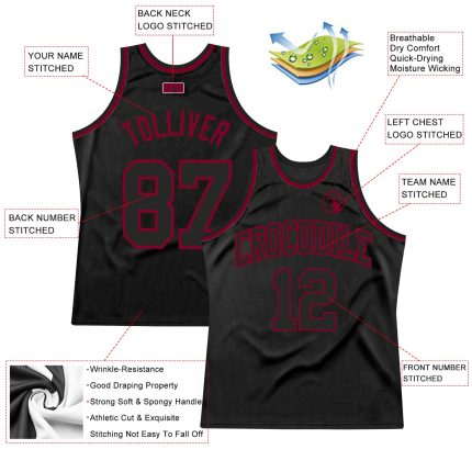 Personalized Black Maroon Throwback Basketball Jersey for Men Women Personalized Black Black-Maroon Throwback Basketball