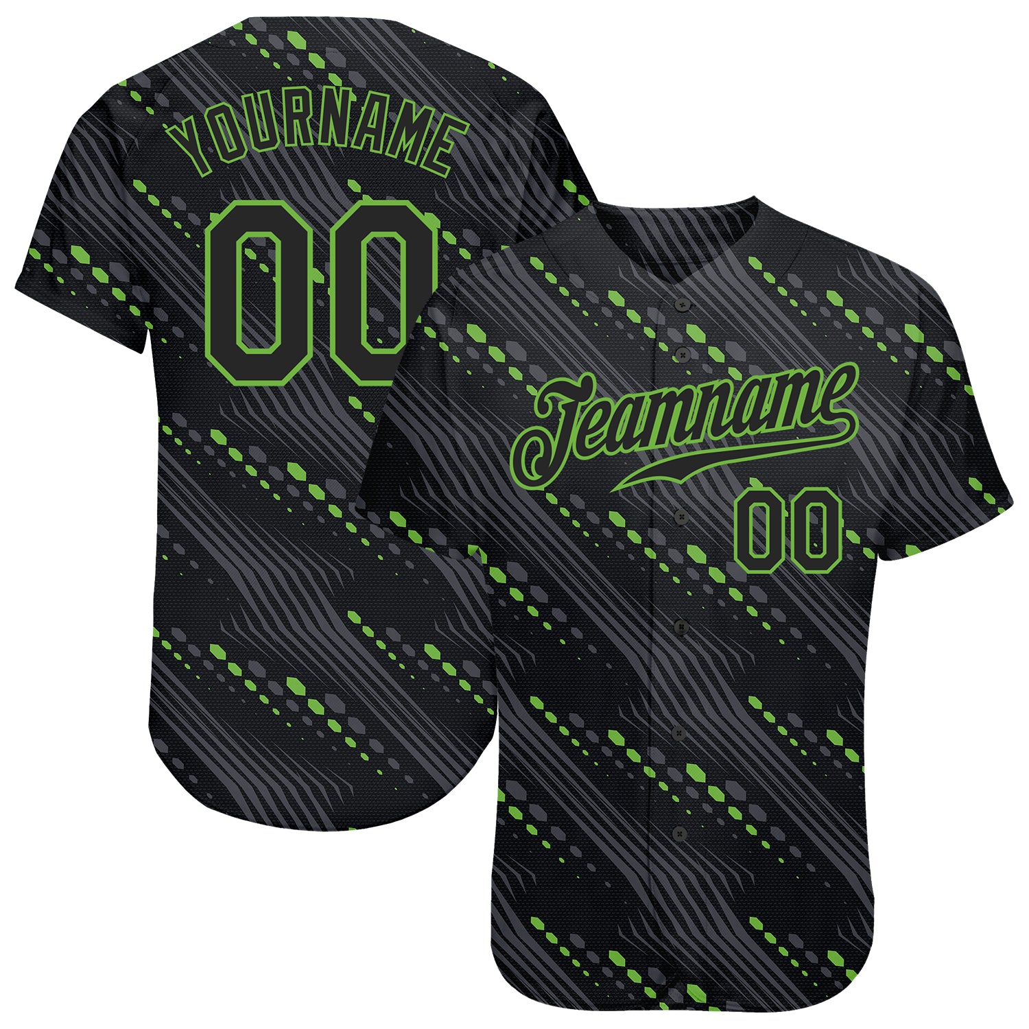 Custom Name and Number Black Neon Green 3D Pattern Baseball Jersey - Personalized Team Apparel Personalized Black Black-Neon