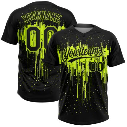 Custom Name and Number Unisex Softball Jersey - Personalized 3D Pattern in Black and Neon Green, Two-Button Design Personalized