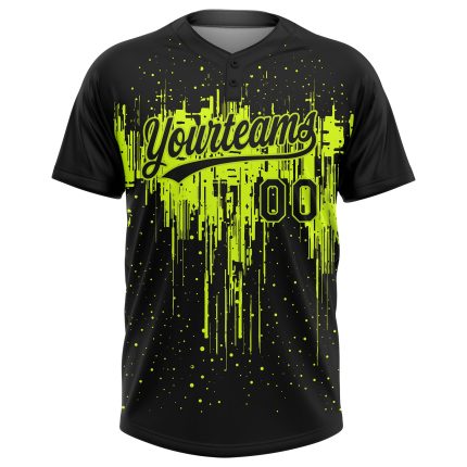 Personalized Black Neon Green 3D Unisex Softball Jersey - Customizable Two-Button Design Personalized Black Black-Neon Green