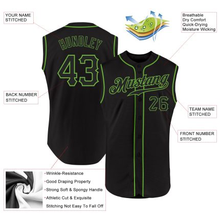Personalized Black Neon Green Baseball Jersey Custom Name & Number - Authentic Sleeveless Team Apparel Personalized Black