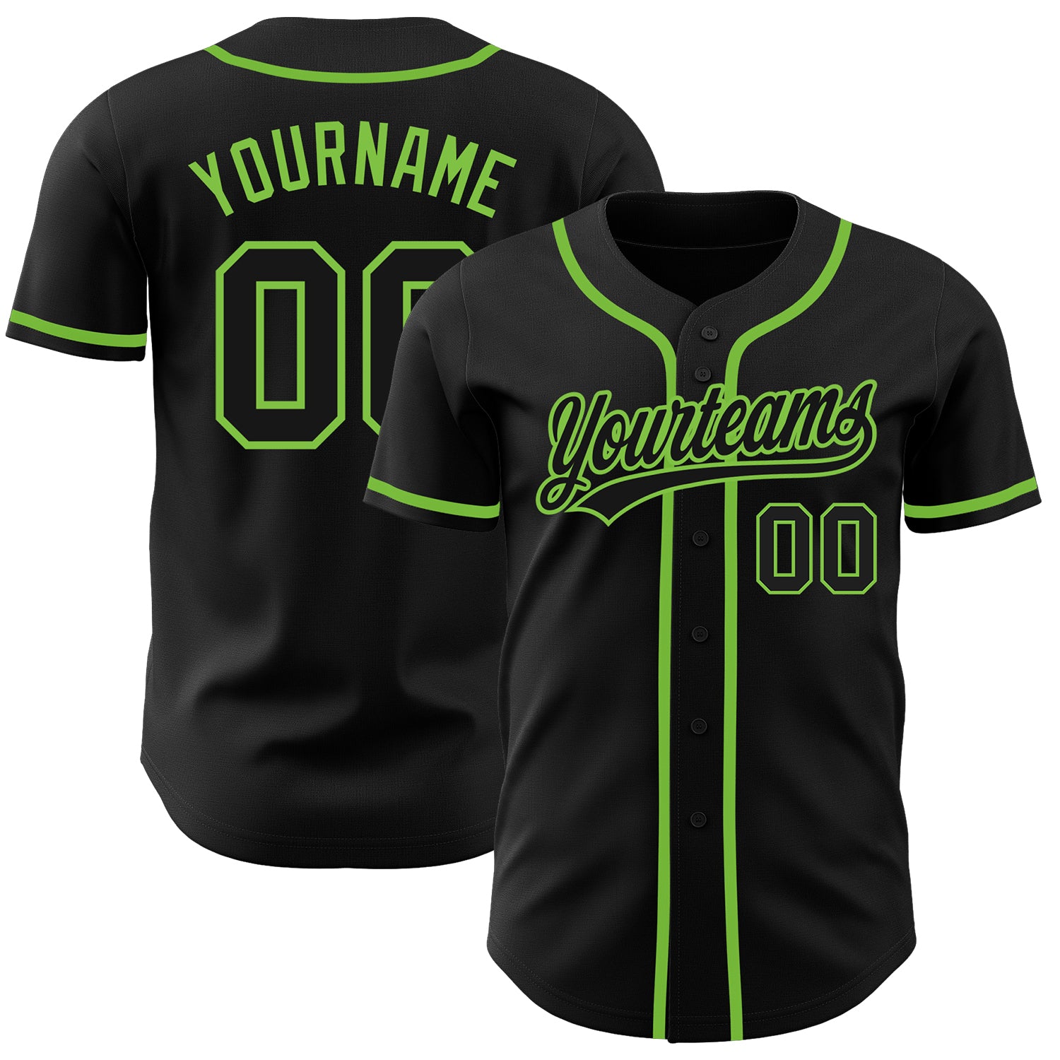 Personalized Black Neon Green Baseball Jersey for Men or Women Personalized Black Black-Neon Green Baseball Jersey 2