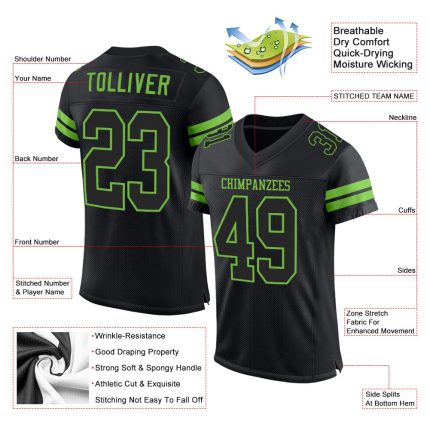 Custom Name and Number Black Neon Green Mesh Football Jersey - Personalized Team Jersey Personalized Black Black-Neon Green