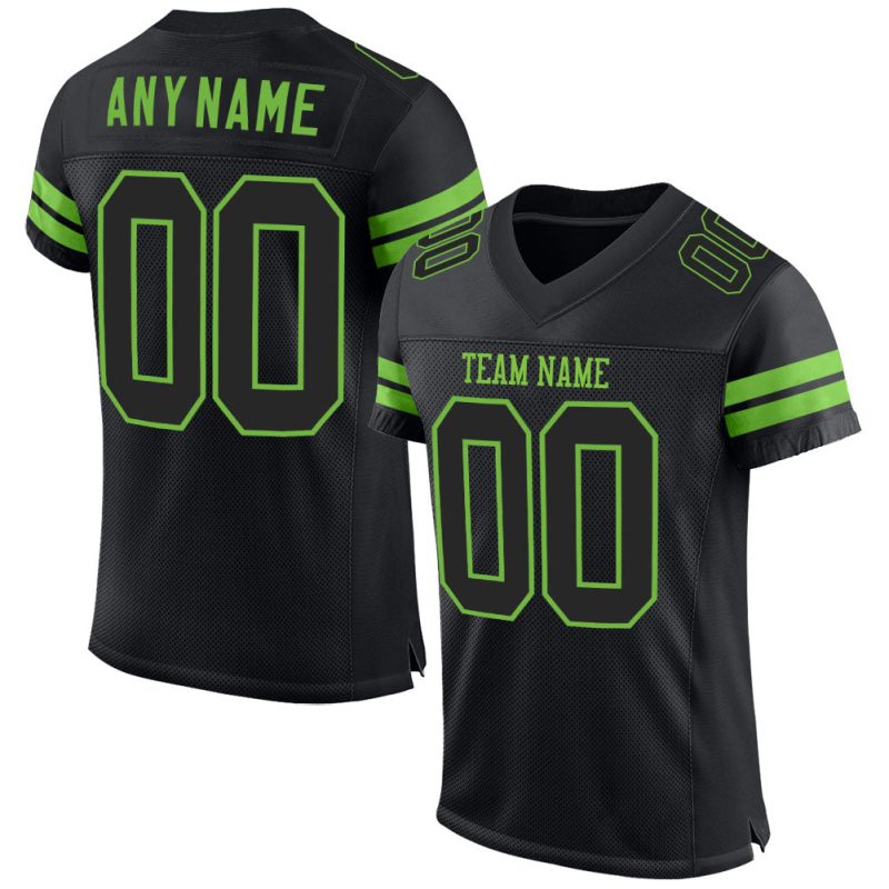Custom Name and Number Black Neon Green Mesh Football Jersey - Personalized Team Jersey Personalized Black Black-Neon Green