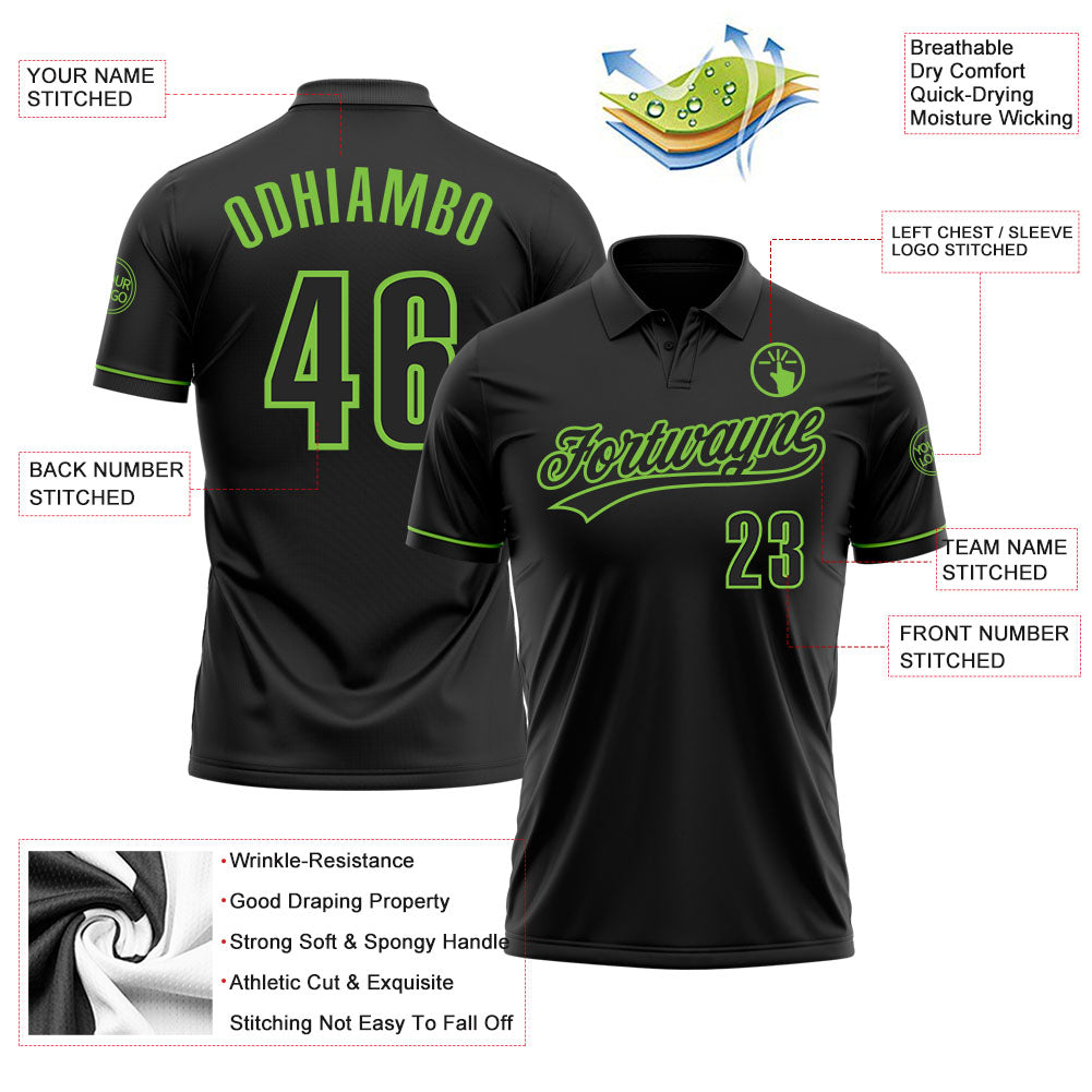 Personalized Black Black-Neon Green Performance Vapor Golf Polo Shirt Personalized Black Neon Green Vapor Performance Golf Polo Shirt for Men Personalized Black Black-Neon Green Performance Vapor - Image 3
