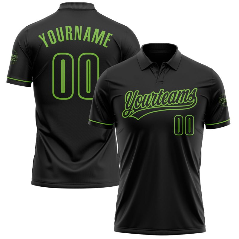 Custom Golf Polo Shirt Black Neon Green Performance Personalized with Team Name and Number Personalized Black Black-Neon